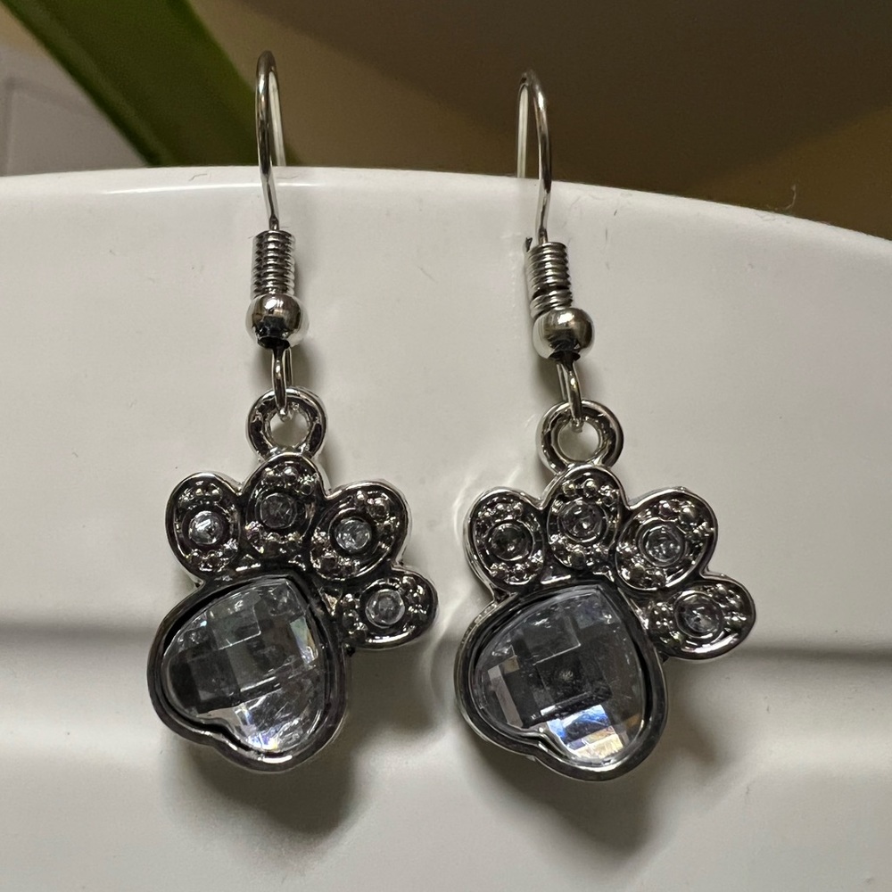 Bejewelled DOG FOOTprints fish hook earrings